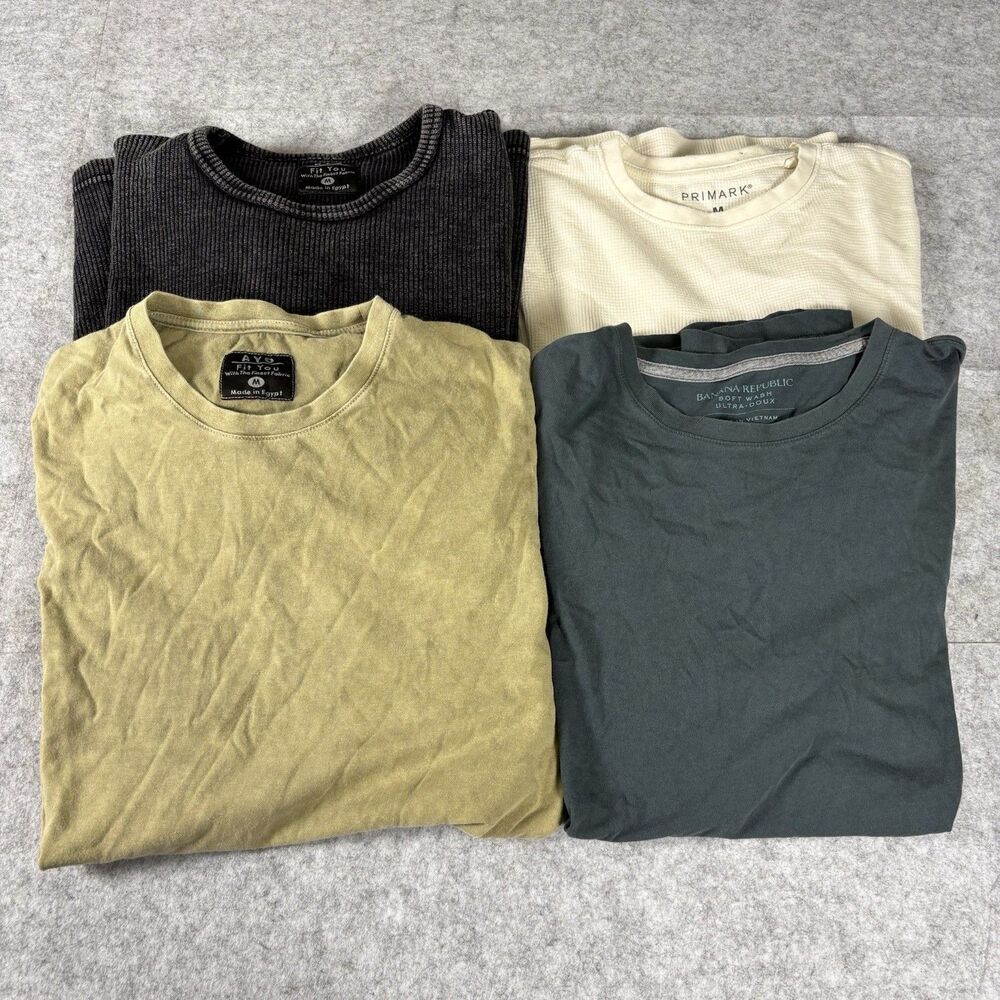 Mens Medium Basics Thermal Long Sleeve & Tee T-Shirt Lot Of 4 Ayo Primark Banana